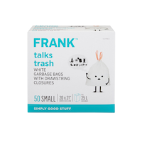 FRANK Small Drawstring Unscented Garbage Bags, 50-pk, White, 25-L