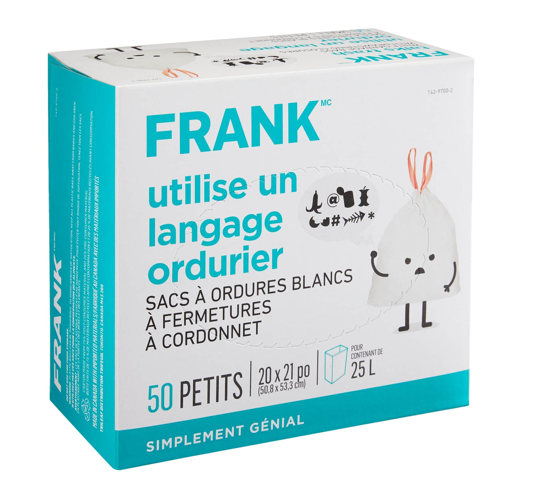 Sacs ordures cordon FRANK non parfum petit blanc paq. 50