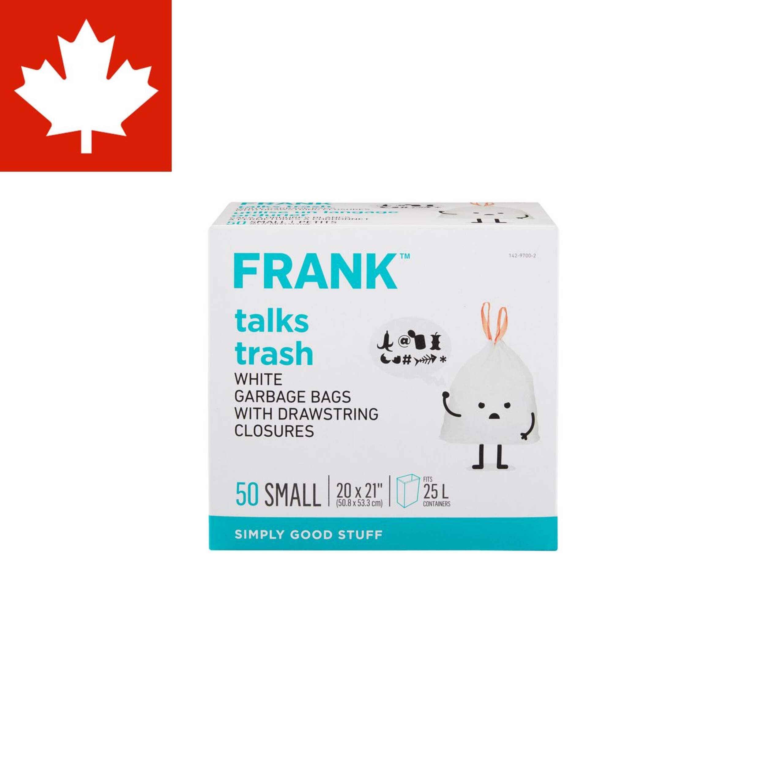 FRANK Small Drawstring Unscented Garbage Bags, 50-pk, White, 25-L Front_Elevated