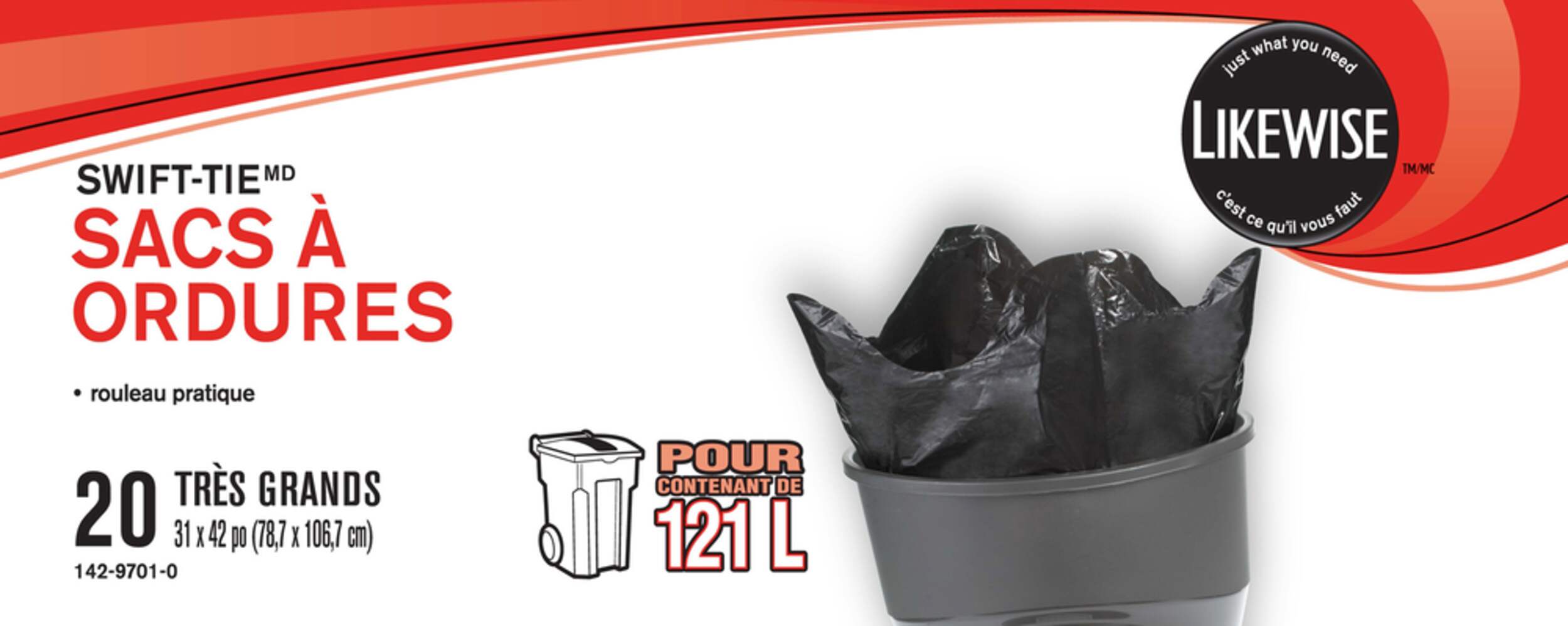 Likewise X-Large Swift-Tie Garbage Bags Front_Flat