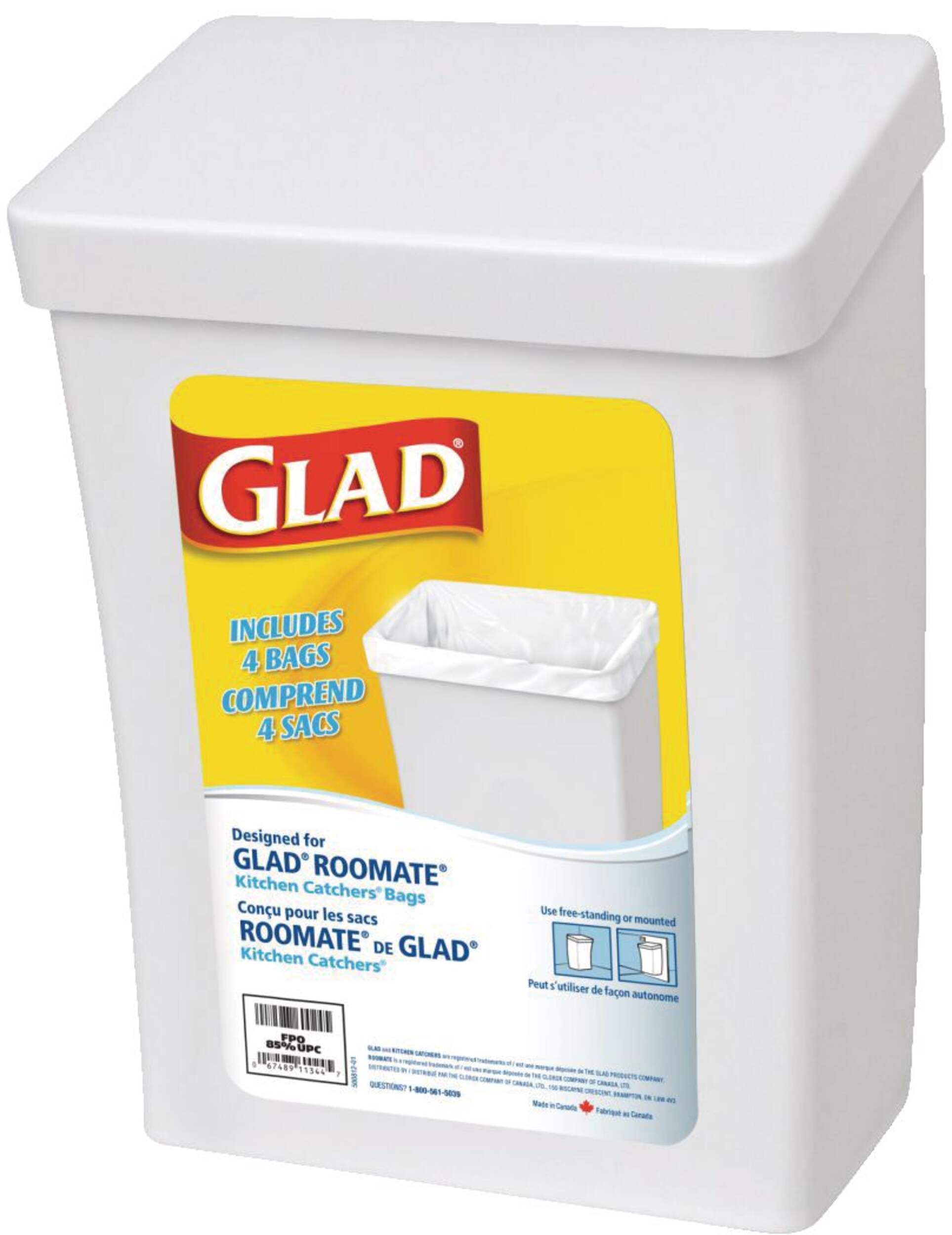 Glad Roomate Plastic Rectangular Garbage Can, White, 15-L Front_Three_Fourths_Angled_Left