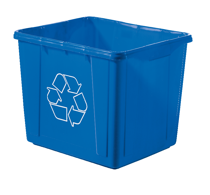 Boîte bleue de recyclage ouverte rectangulaire en plastique Orbis, 59 L