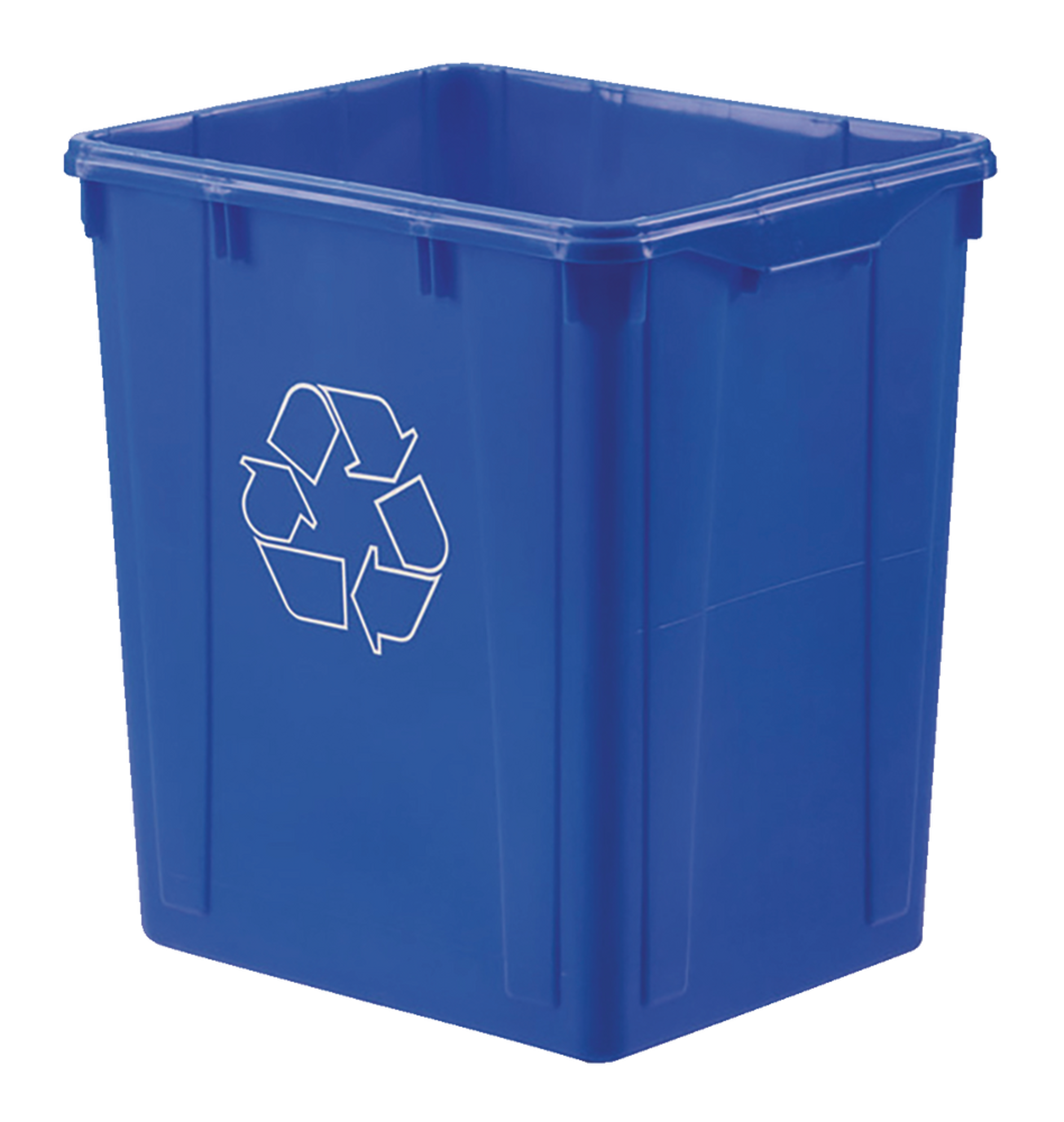 Orbis Plastic Rectangular Open Recycling Blue Box, 87-L Front_Three_Fourths_Angled_Left