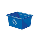 Orbis Plastic Rectangular Under-Desk Open Recycling Blue Box, 21-L Front_Three_Fourths_Angled_Left