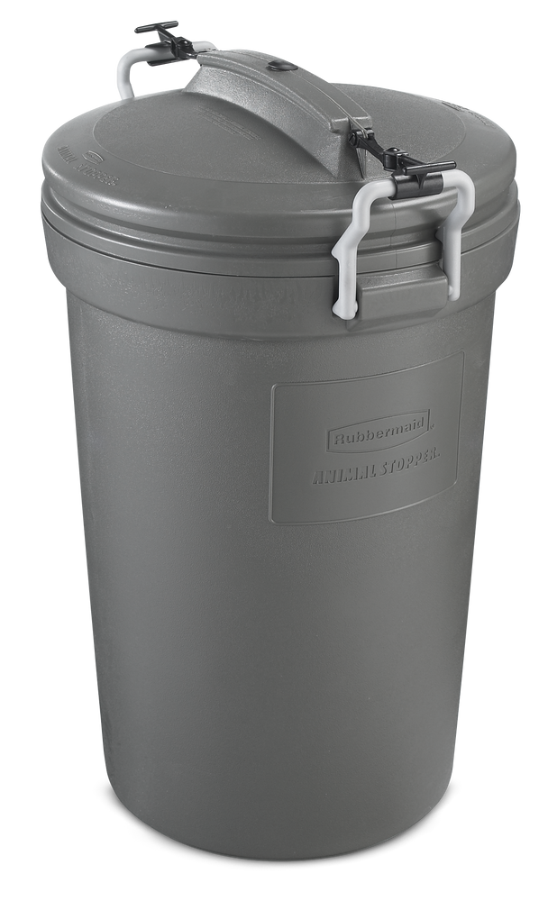 Rubbermaid Plastic Circular Animal Stopper Garbage Can, Grey, 121L