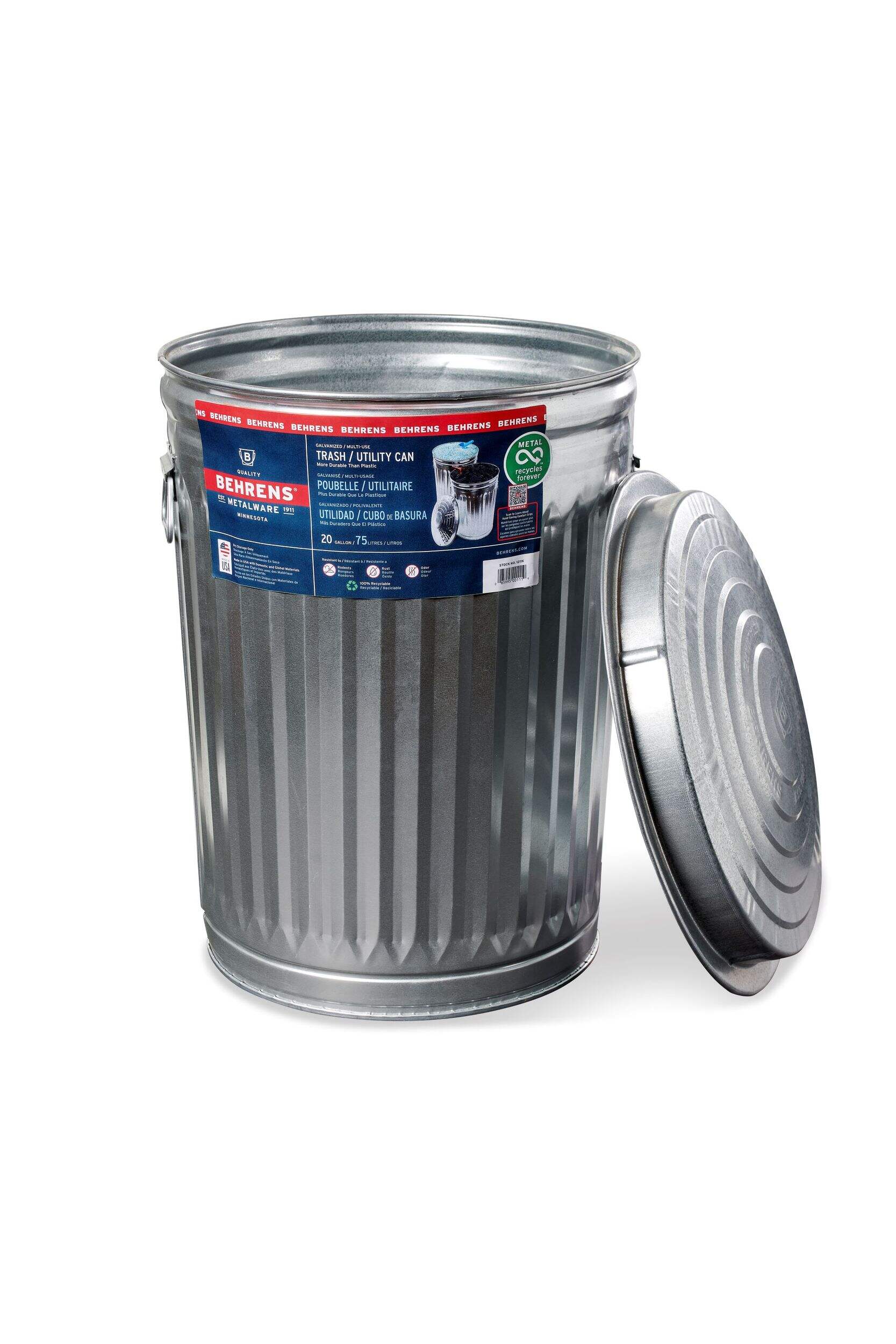 Behrens Galvanized Steel Circular Multi-Purpose Garbage Can, 75-L (19.8 US gal) Composite_or_Mixed