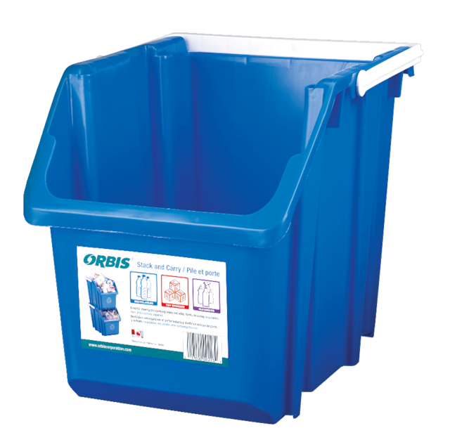 Orbis Plastic Rectangular Stacking Recycling Blue Box/Garbage Can, Blue