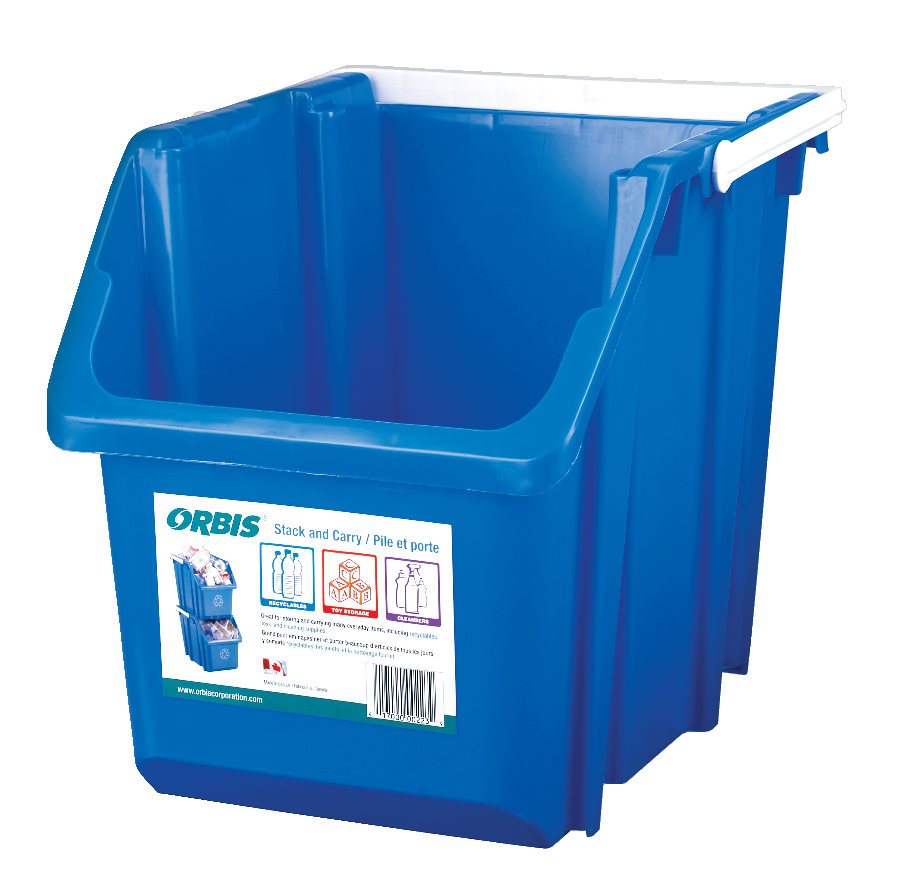 Orbis Plastic Rectangular Stacking Recycling Blue Box/Garbage Can, Blue