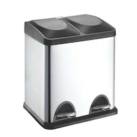 type A Stainless Steel Rectangular 2-Compartment Garbage Can, 2 x 15-L Front_Angled_Right