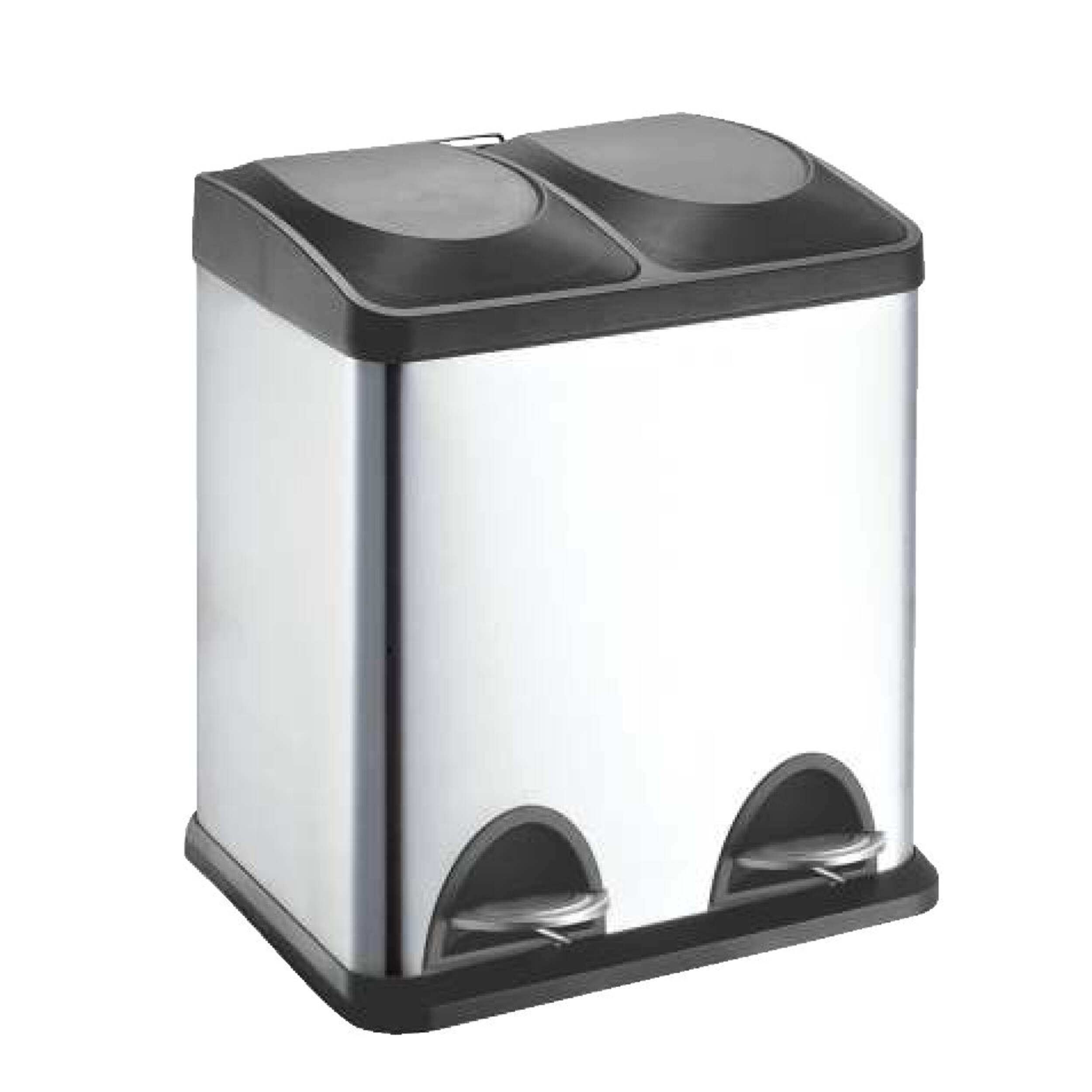 type A Stainless Steel Rectangular 2-Compartment Garbage Can, 2 x 15-L Front_Angled_Right