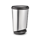 Poubelle à pédale en D en plastique type A, argent, 42 L Front_Angled_Right