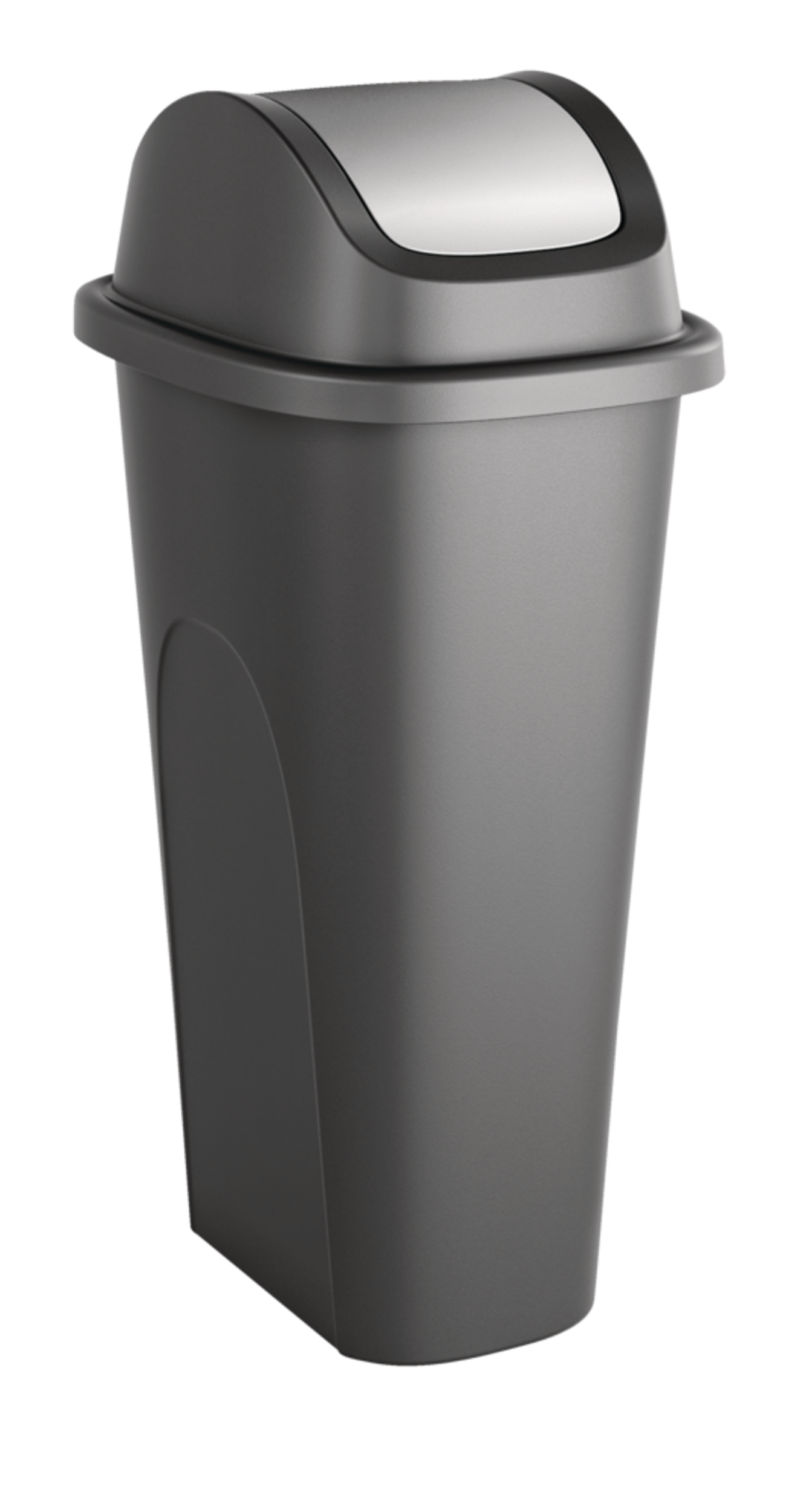 type A Plastic Rectangular Swing Lid Garbage Can, Black/Grey, 42-L Front_Angled_Right