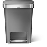 simplehuman Plastic Rectangular Step Garbage Can with Soft Close Lid, Grey, 45-L Front_Elevated
