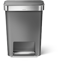 simplehuman Plastic Rectangular Step Garbage Can with Soft Close Lid, Grey, 45-L Front_Elevated