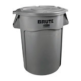 Rubbermaid Brute Plastic Circular Outdoor Garbage Can, Grey, 121-L Front_Angled_Right