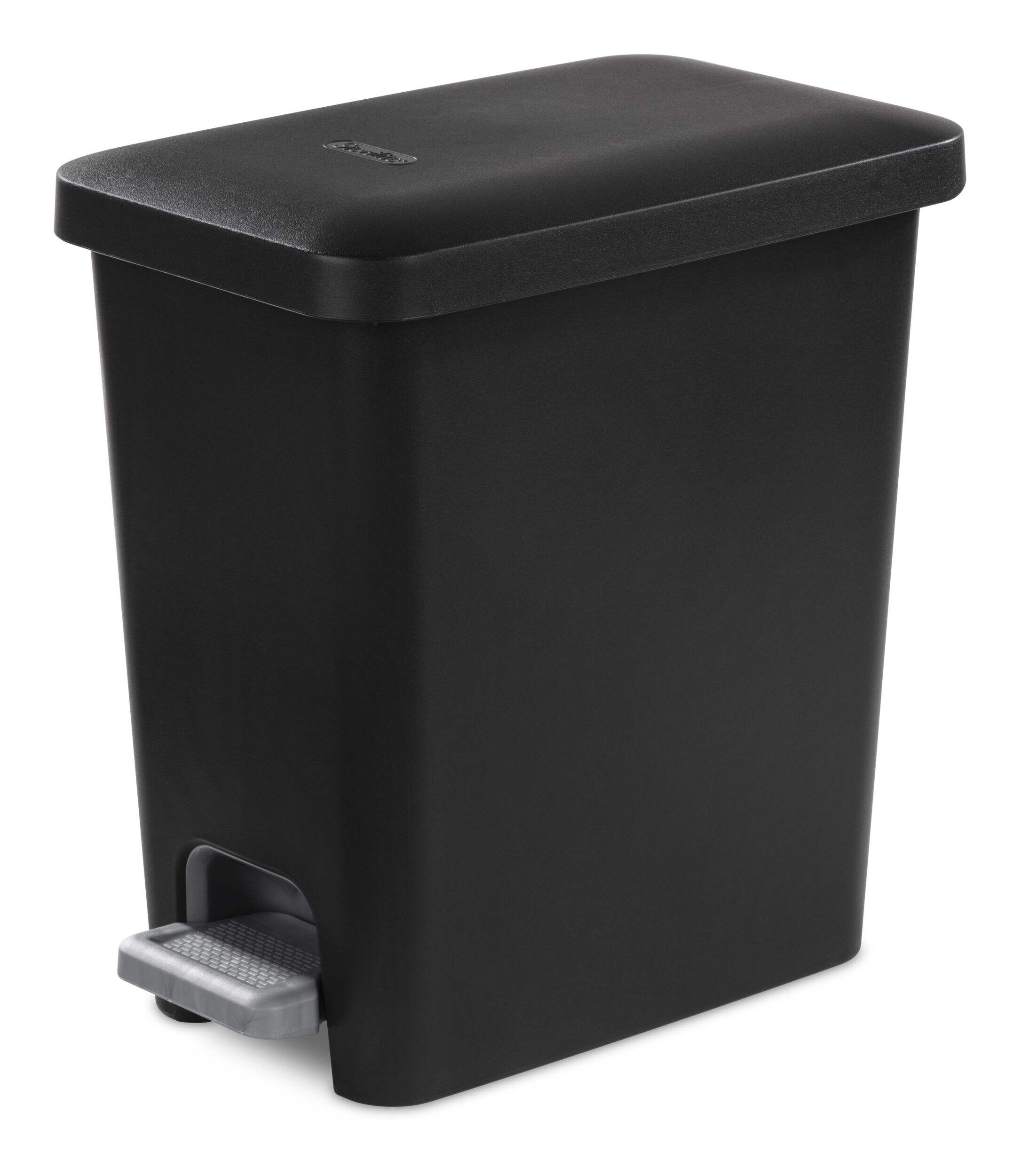 Sterilite Ultra Plastic Rectangular Step Garbage Can, Black, 10.2-L Front_Angled_Left