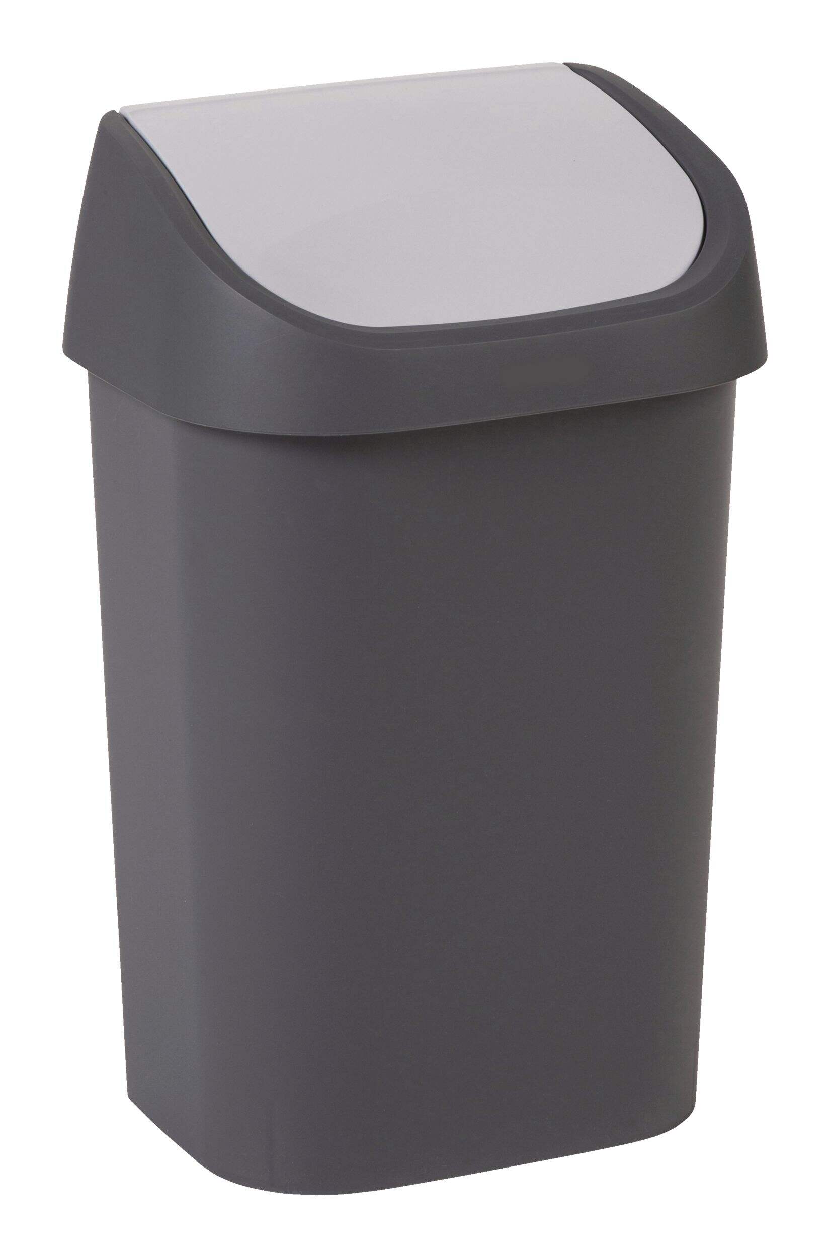 type A Plastic Swing-Top Garbage Bin, Black/Grey, 25-L Front_Angled_Right