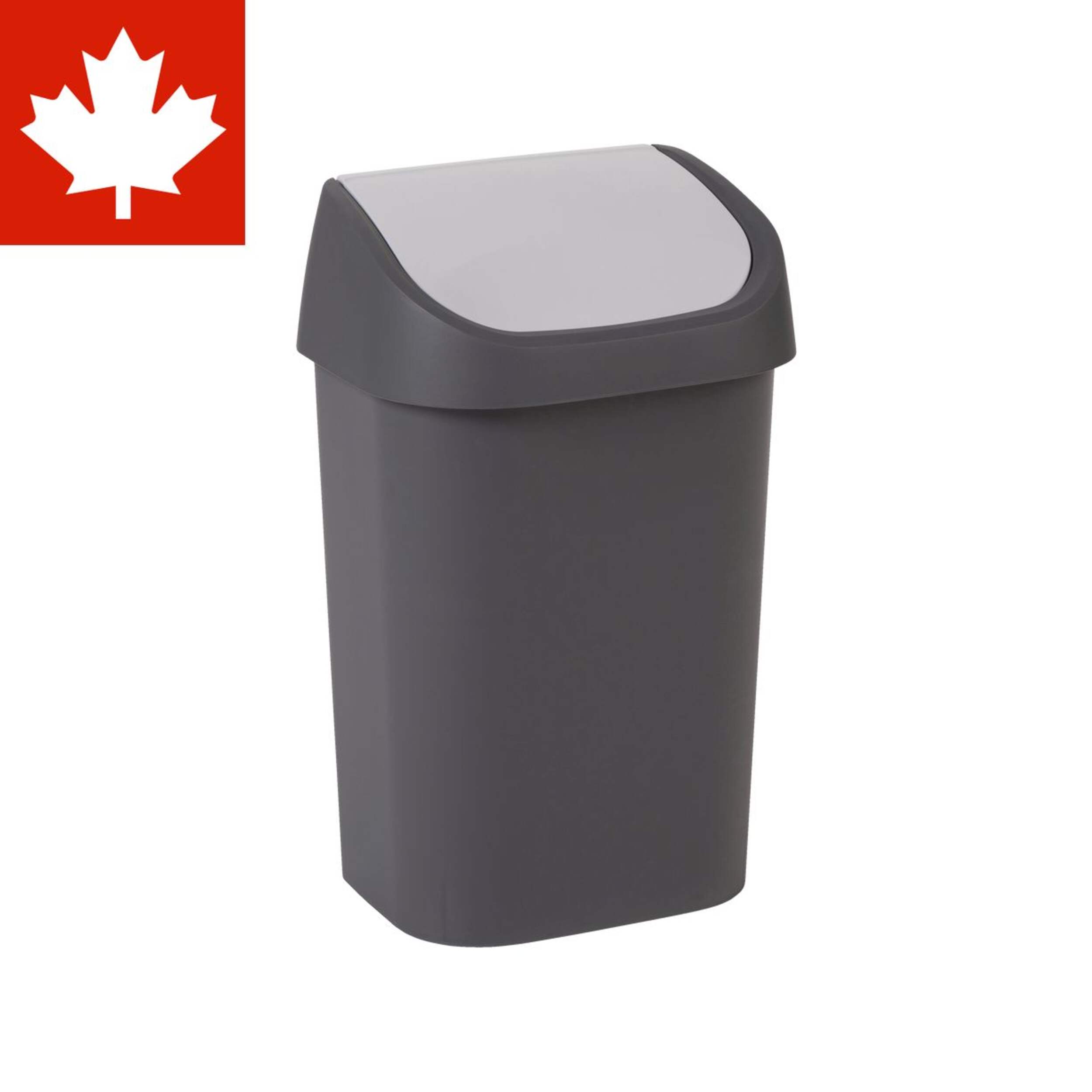 type A Plastic Swing-Top Garbage Bin, Black/Grey, 25-L Front_Angled_Right
