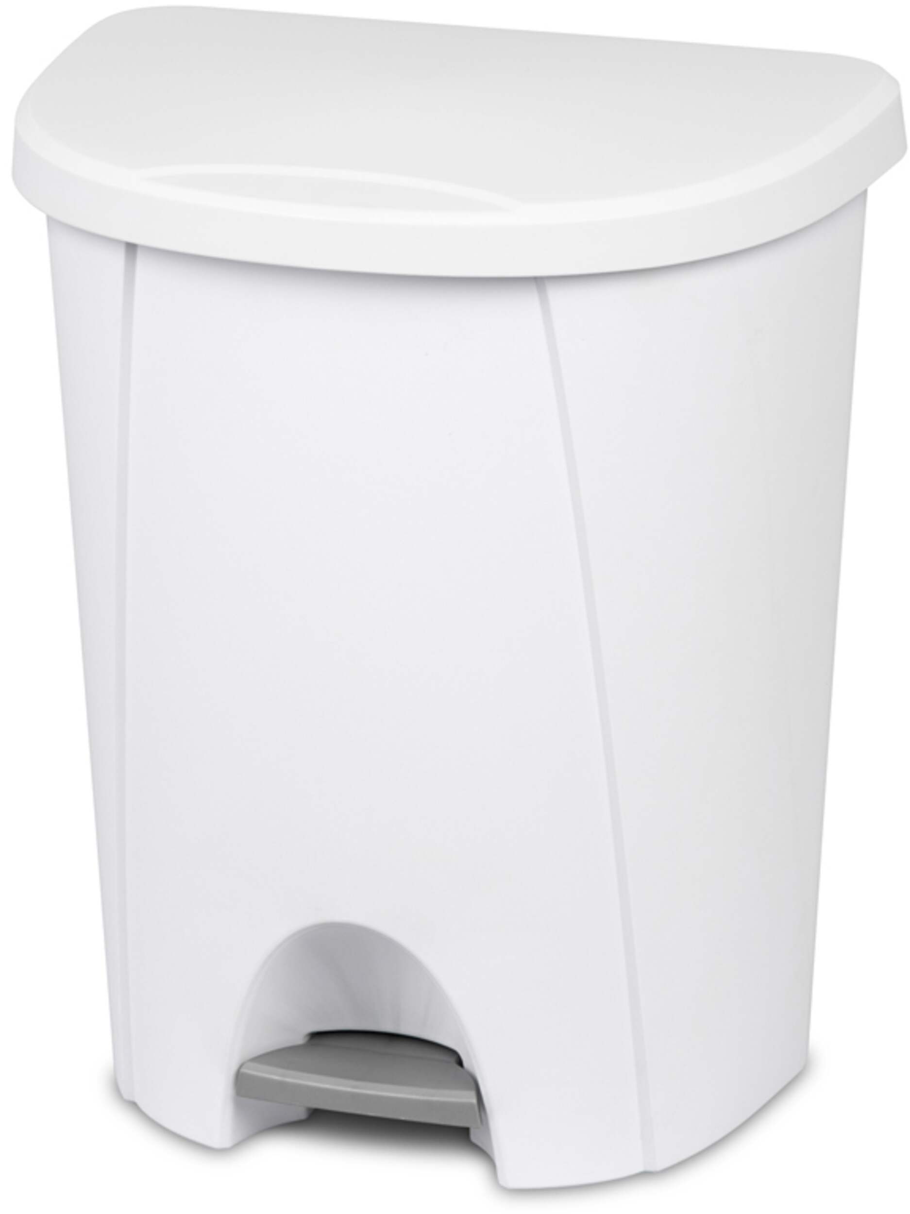 Sterilite Plastic D-Shaped Step Garbage Can, White, 25-L Front_Angled_Left