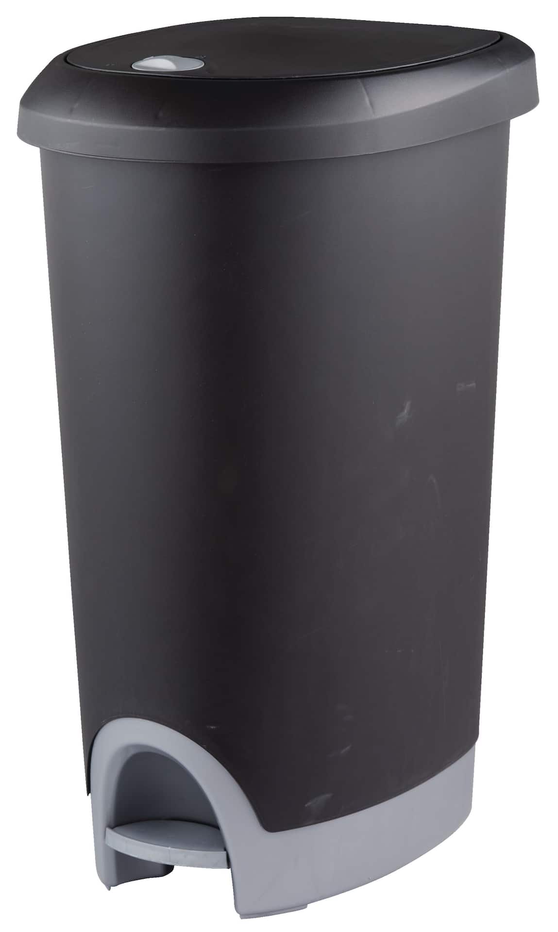 Sterilite Plastic D-Shaped Step Garbage Can with Locking Lid, Black/Grey,  48-L
