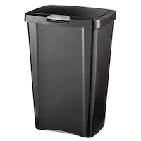 Sterilite Plastic Rectangular Springloaded Touch Top Garbage Can, Black, 49-L Front_Angled_Left