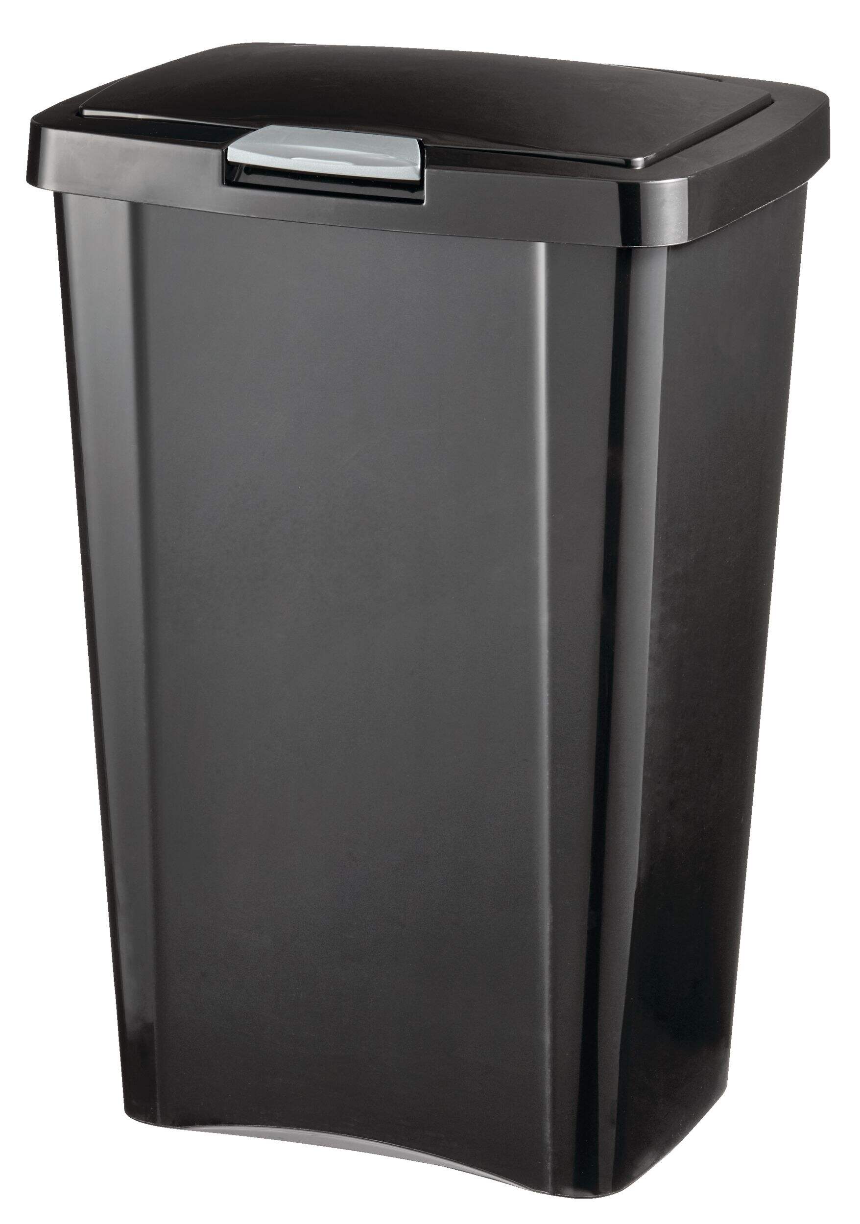 Sterilite Plastic Rectangular Springloaded Touch Top Garbage Can, Black, 49-L Front_Angled_Left