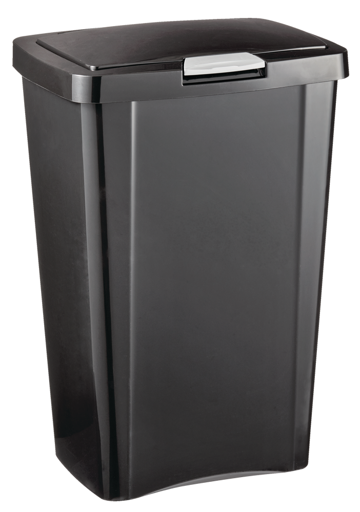 Sterilite Plastic Rectanuglar Springloaded Touch Top Garbage Can, Black