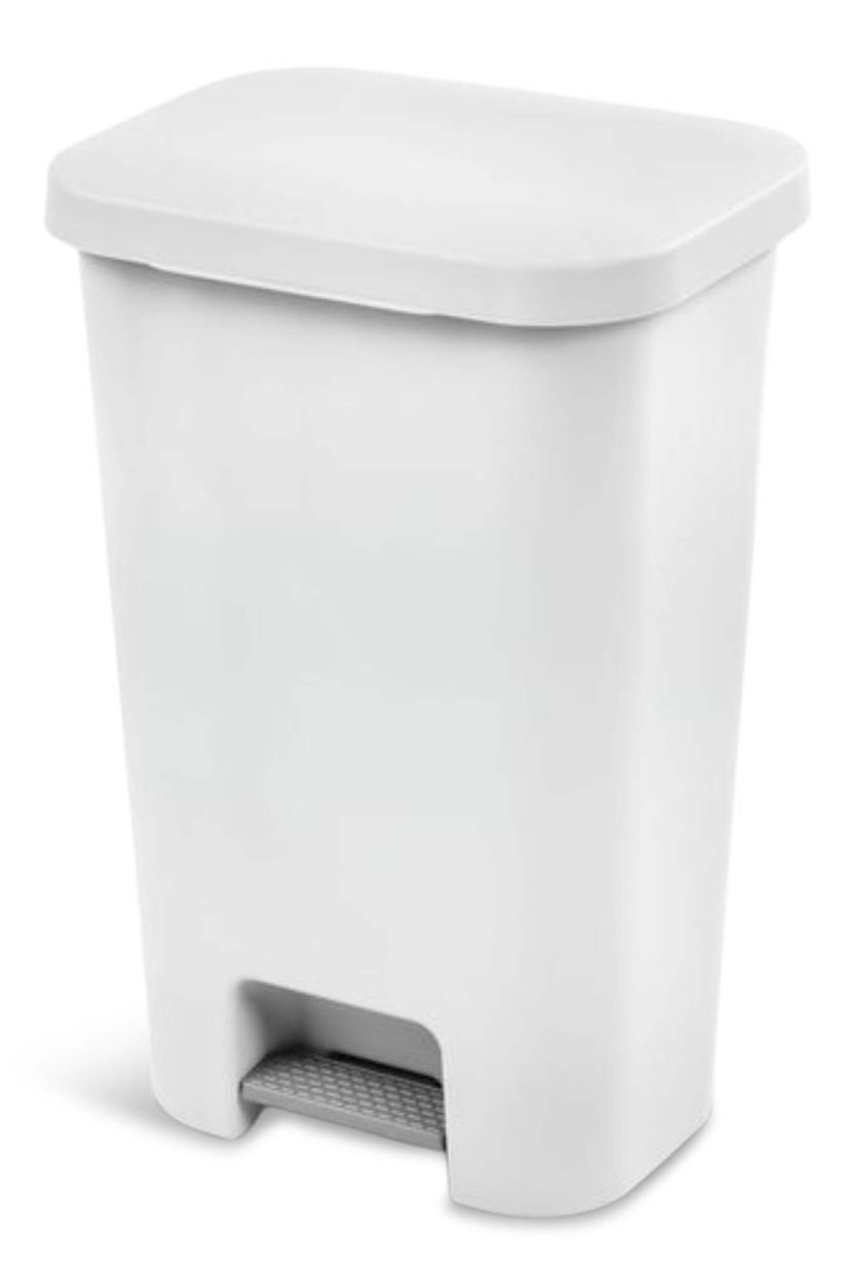 Sterilite Plastic Rectangular Step Garbage Can, White, 45-L Front_Three_Fourths_Angled_Left