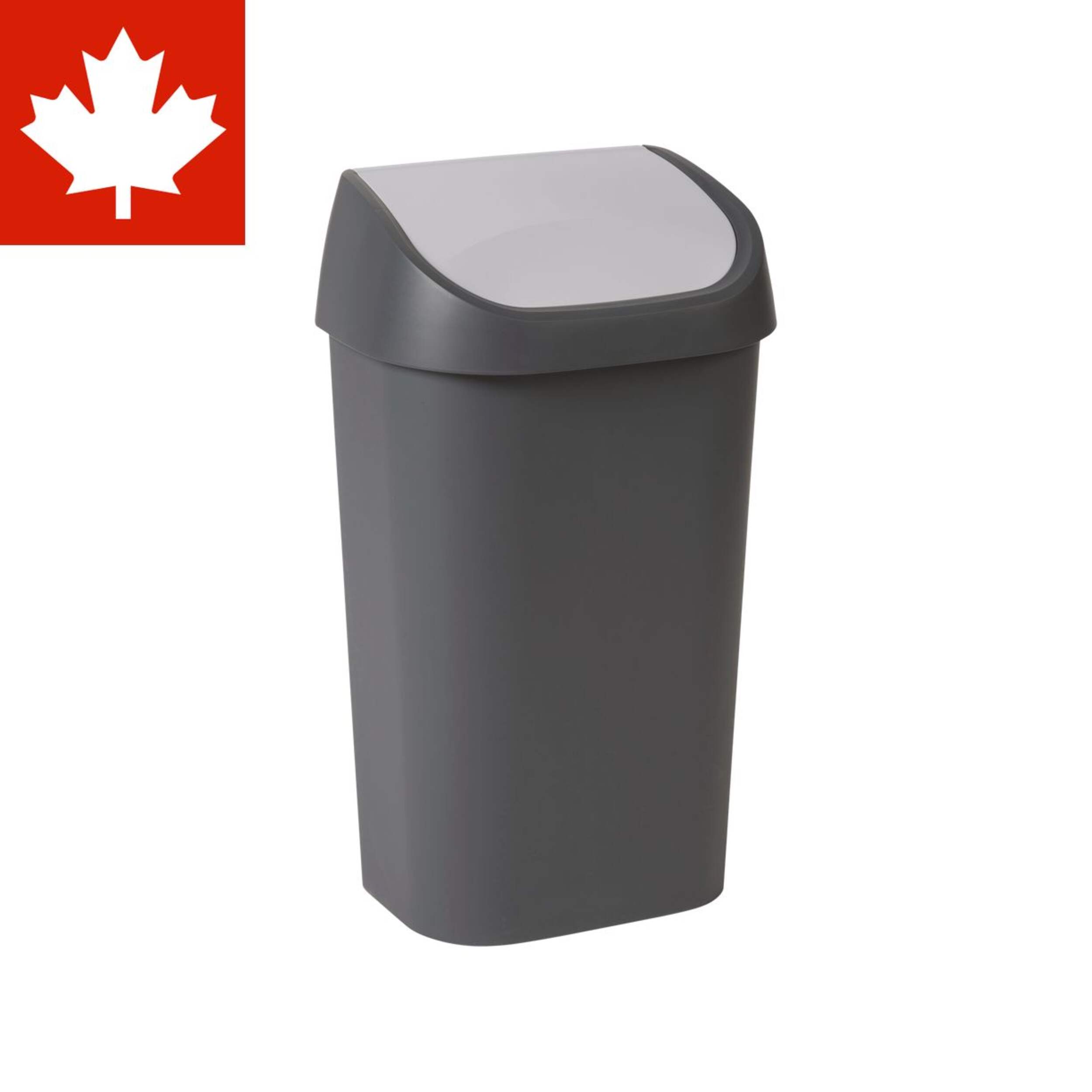 type A Plastic Rectangular Swing Lid Garbage Can, Black/Grey, 50-L Front_Three_Fourths_Angled_Right