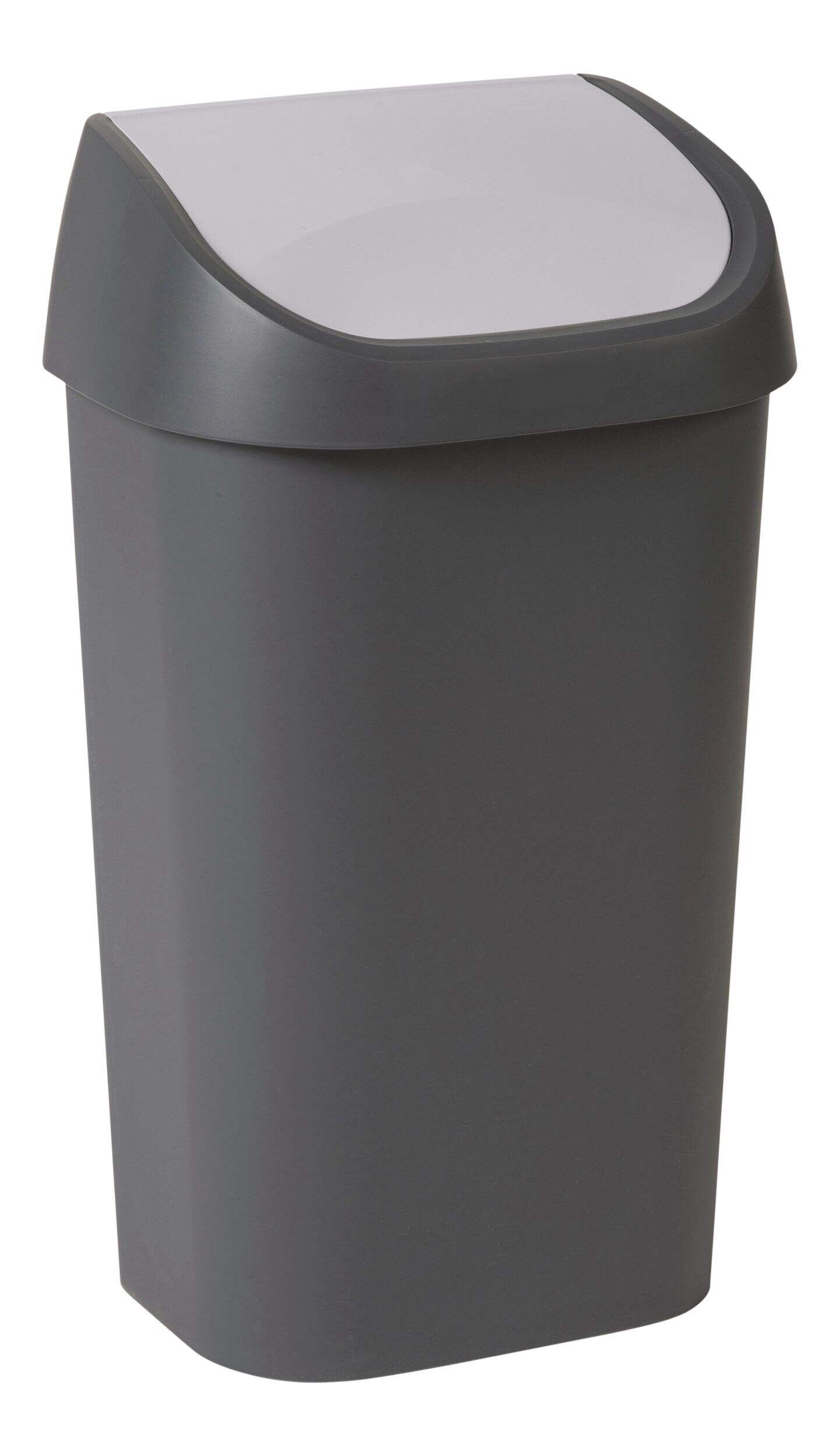 type A Plastic Rectangular Swing Lid Garbage Can, Black/Grey, 50-L Front_Three_Fourths_Angled_Right