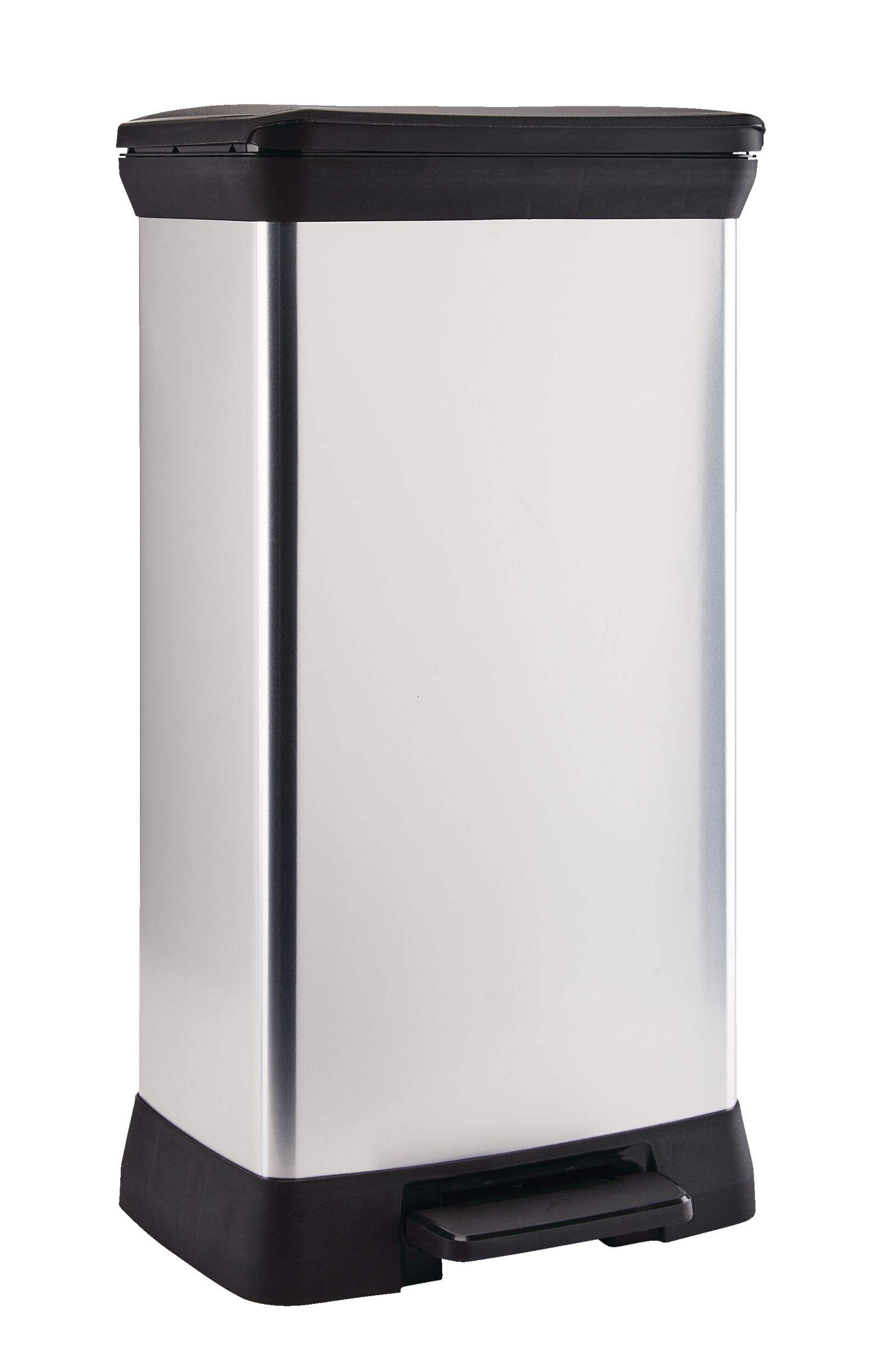 type A Slim Silver Plastic Rectangular Step Garbage Can, 50-L Front_Angled_Right