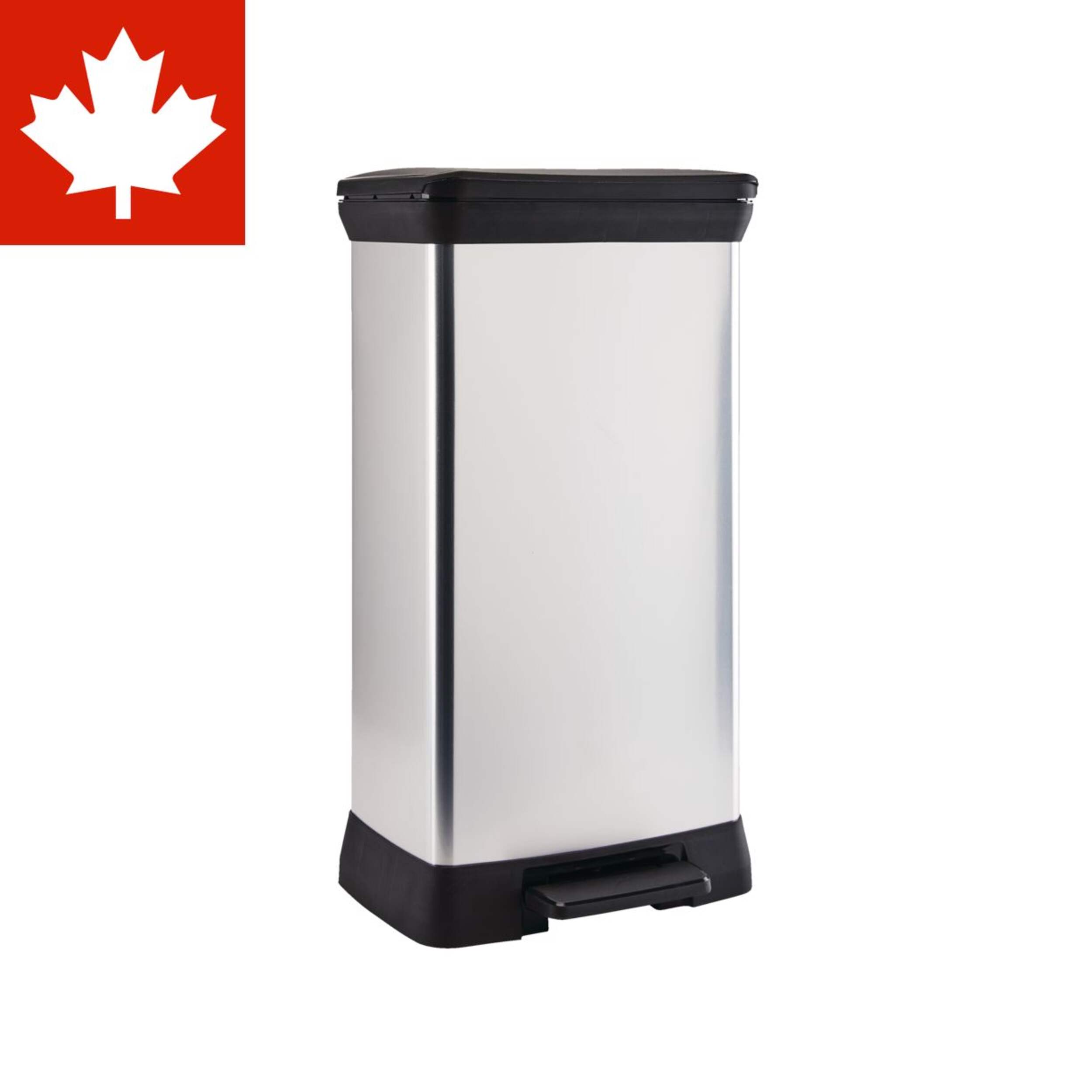 type A Slim Silver Plastic Rectangular Step Garbage Can, 50-L Front_Angled_Right