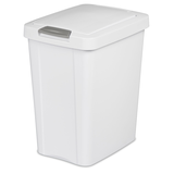 Sterilite Plastic Rectangular Springloaded Touch Top Garbage Can, White, 28-L Front_Angled_Left