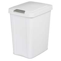 Sterilite Plastic Rectangular Springloaded Touch Top Garbage Can, White, 28-L