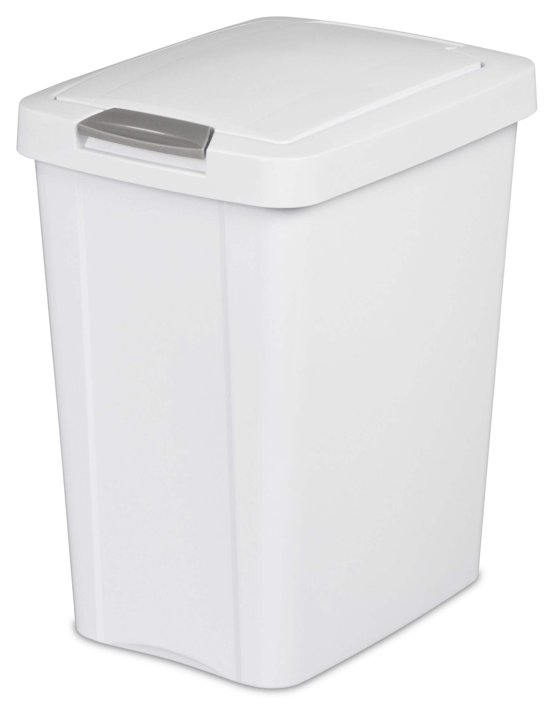 Sterilite Plastic Rectangular Springloaded Touch Top Garbage Can, White, 28-L Front_Angled_Left