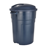 Rubbermaid Roughneck Plastic Circular Garbage Can, Blue, 121-L Front_Angled_Right