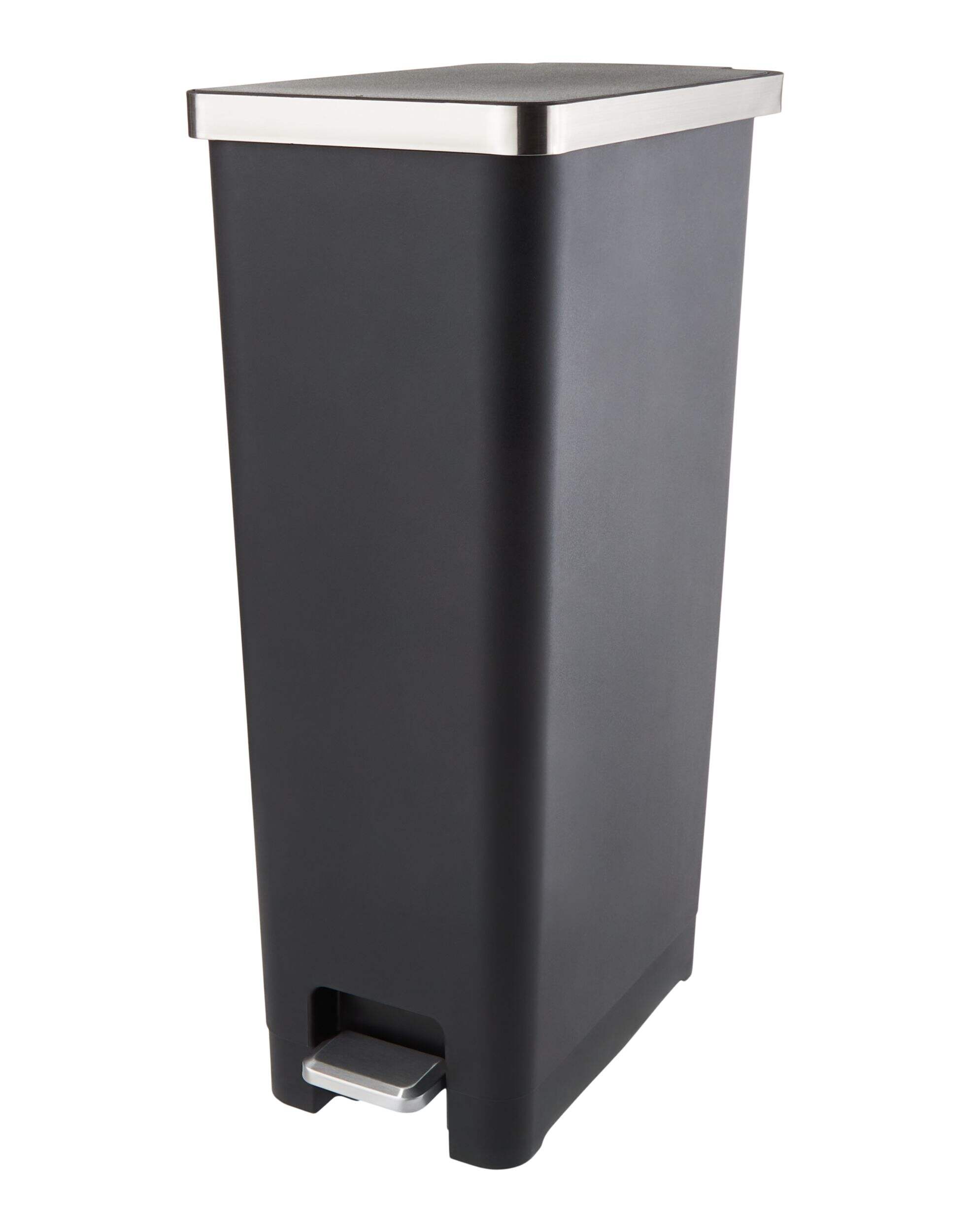 Type A Slim Black Resin Garbage Can, 30-L Front_Three_Fourths_Angled_Left