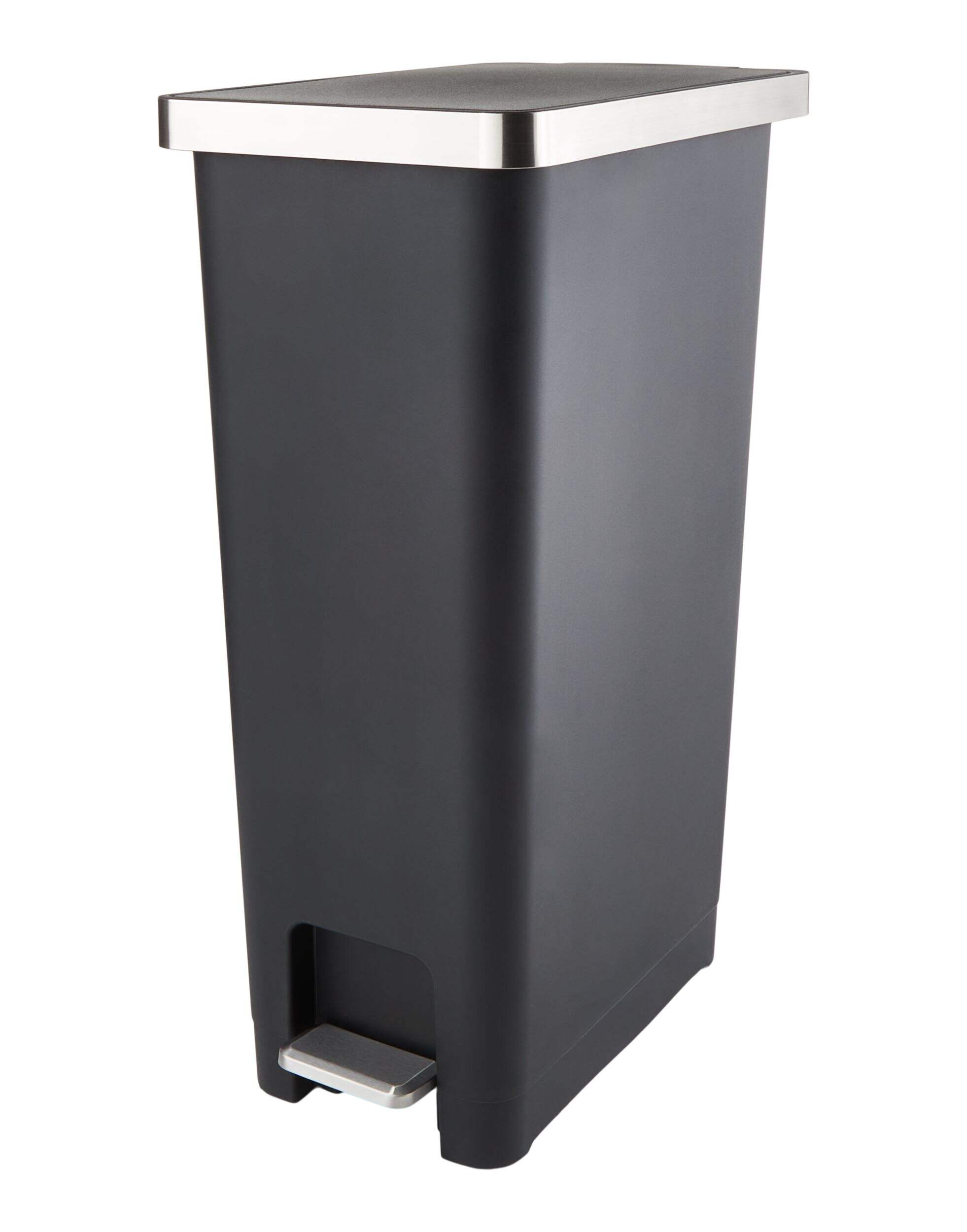 type A Slim Black Resin Garbage Can, 45-L Front_Three_Fourths_Angled_Left