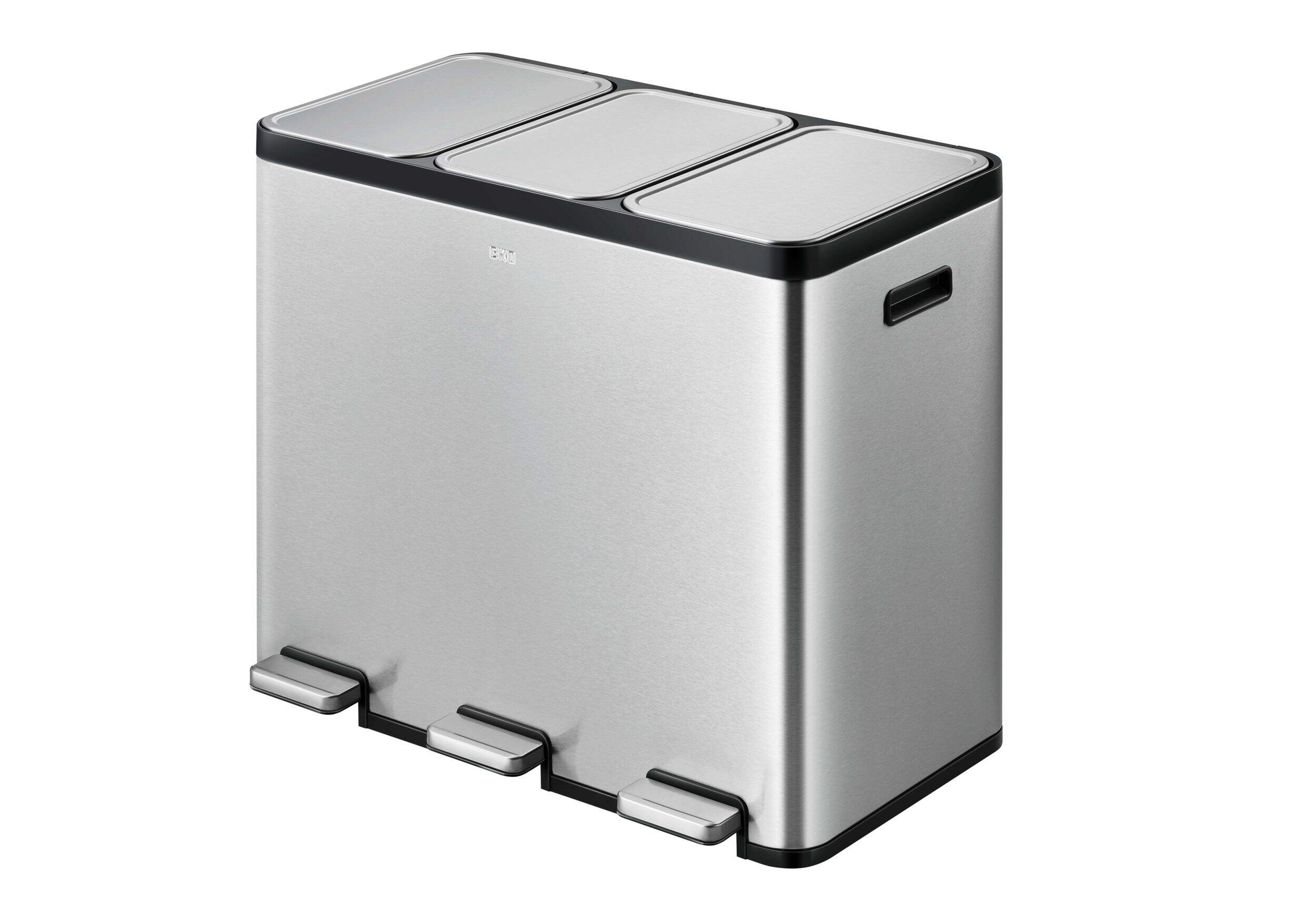type A Tri-Sorter Stainless Steel Garbage Can, 3 x 20-L Front_Three_Fourths_Angled_Left
