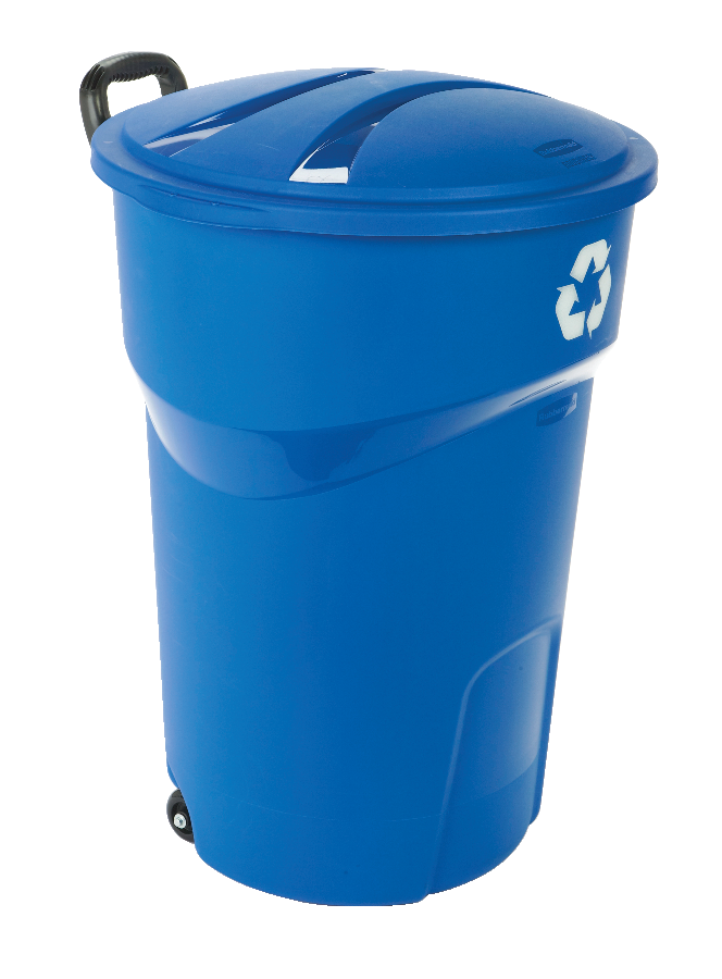 Rubbermaid Plastic Circular Wheeled Recycling Blue Box with Handle, 121