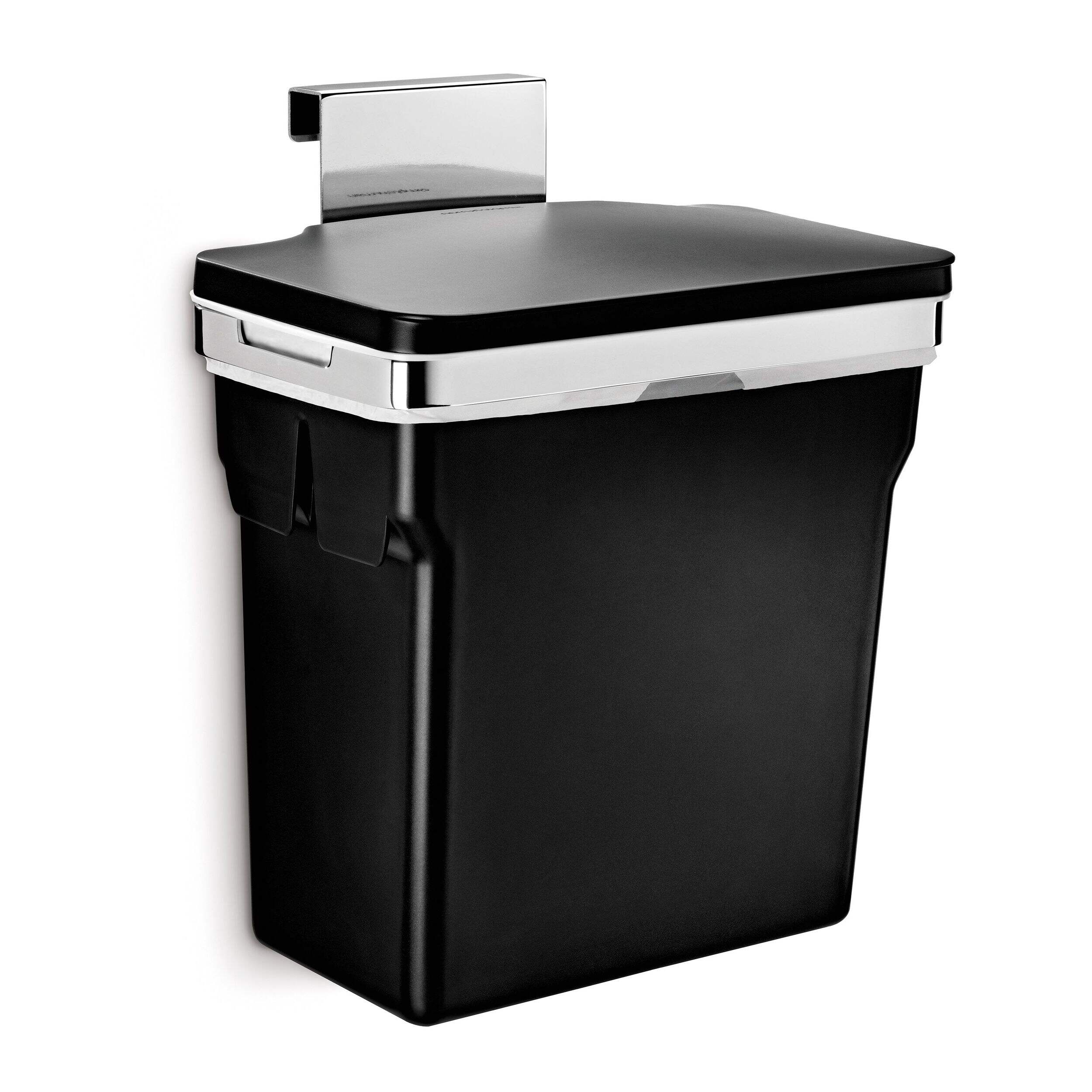 Simplehuman Heavy-Duty Steel Frame Cabinet Door Hanging Plastic Garbage Bin, Black, 10-L Front_Angled_Right