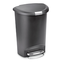 simplehuman Plastic D-Shaped Step Garbage Can, Black, 50-L Front_Three_Fourths_Angled_Right