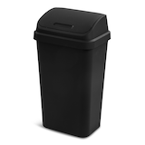 Sterilite Plastic Rectangular Swing Lid Garbage Can, Black, 49-L Front_Three_Fourths_Angled_Left