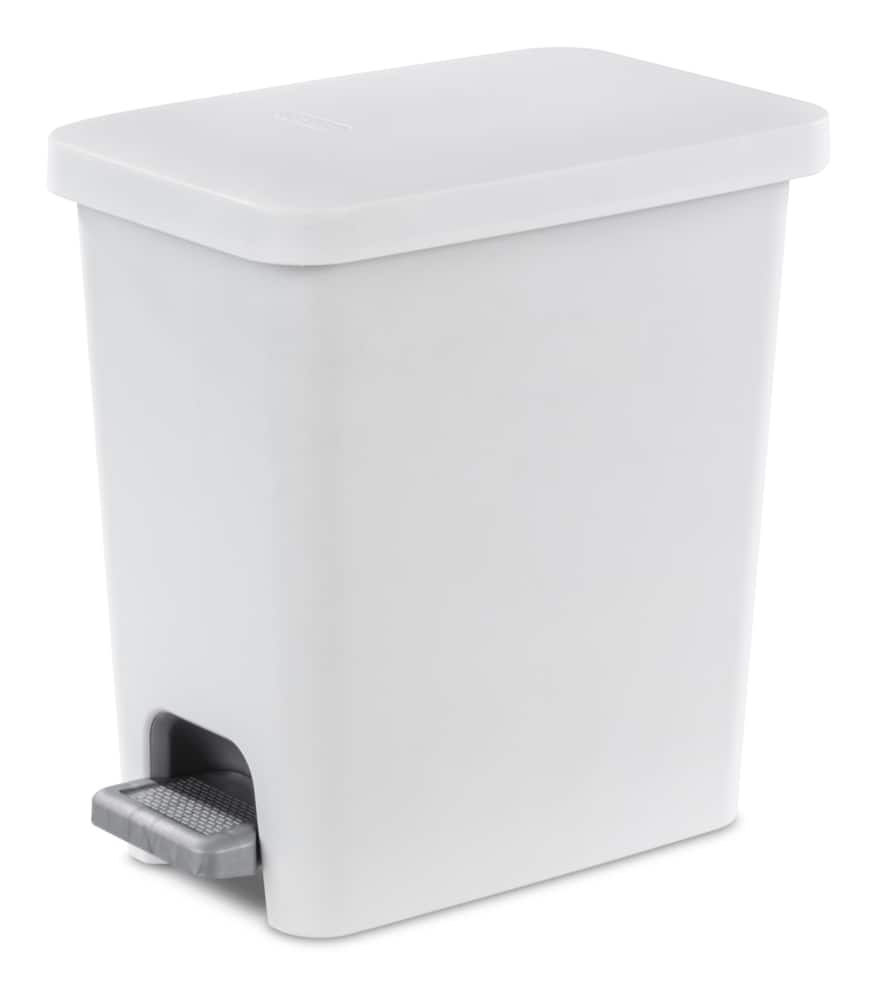 Sterilite Ultra Slim Plastic Rectangular Step Garbage Can, White, 10.2