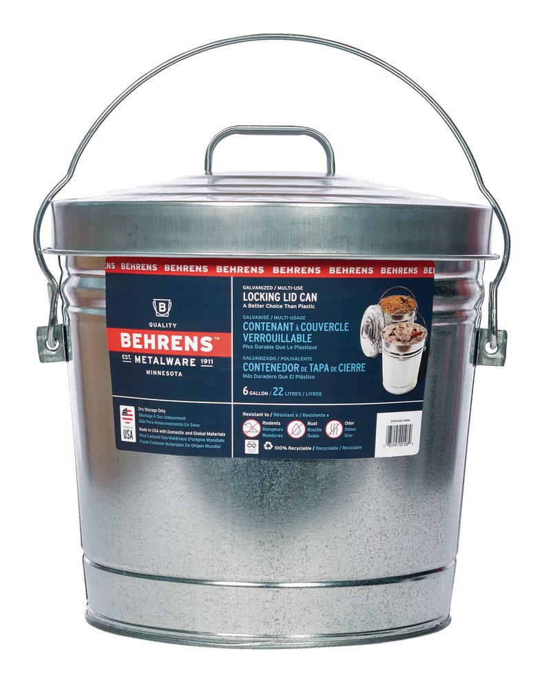 Behrens Galvanized Steel MultiUse/Garbage Can with Locking Lid, 22L
