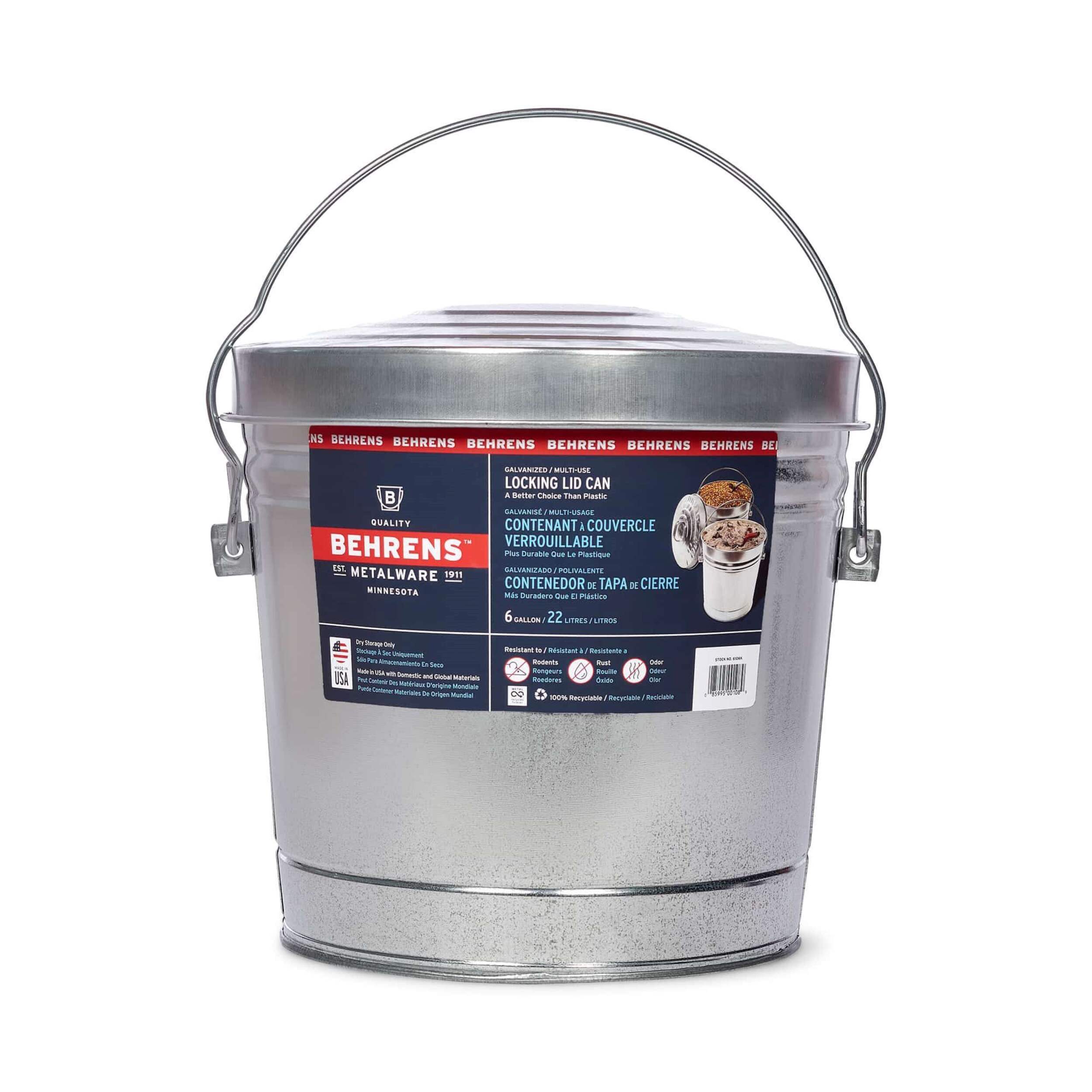 Behrens Galvanized Steel Multi-Use/Garbage Can with Locking Lid, 22-L (6 US gal) Front_Flat
