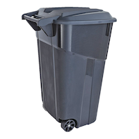 United Solutions Plastic Rectangular Wheeled Outdoor Garbage Can, Black, 121-L (32 US gal) Back_Angled_Right