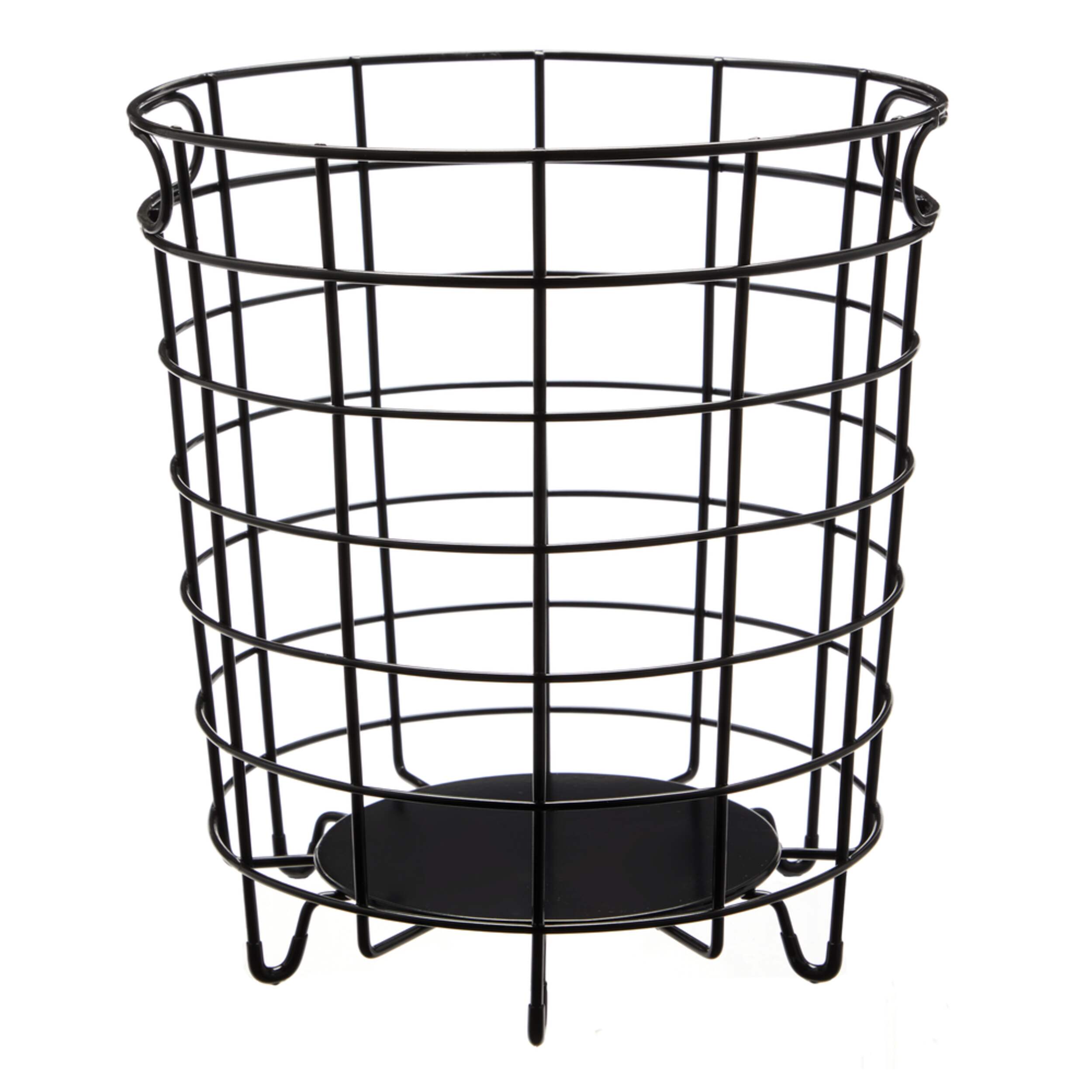 type A Wire Circular Garbage Can, Black, 10-L Front_Elevated