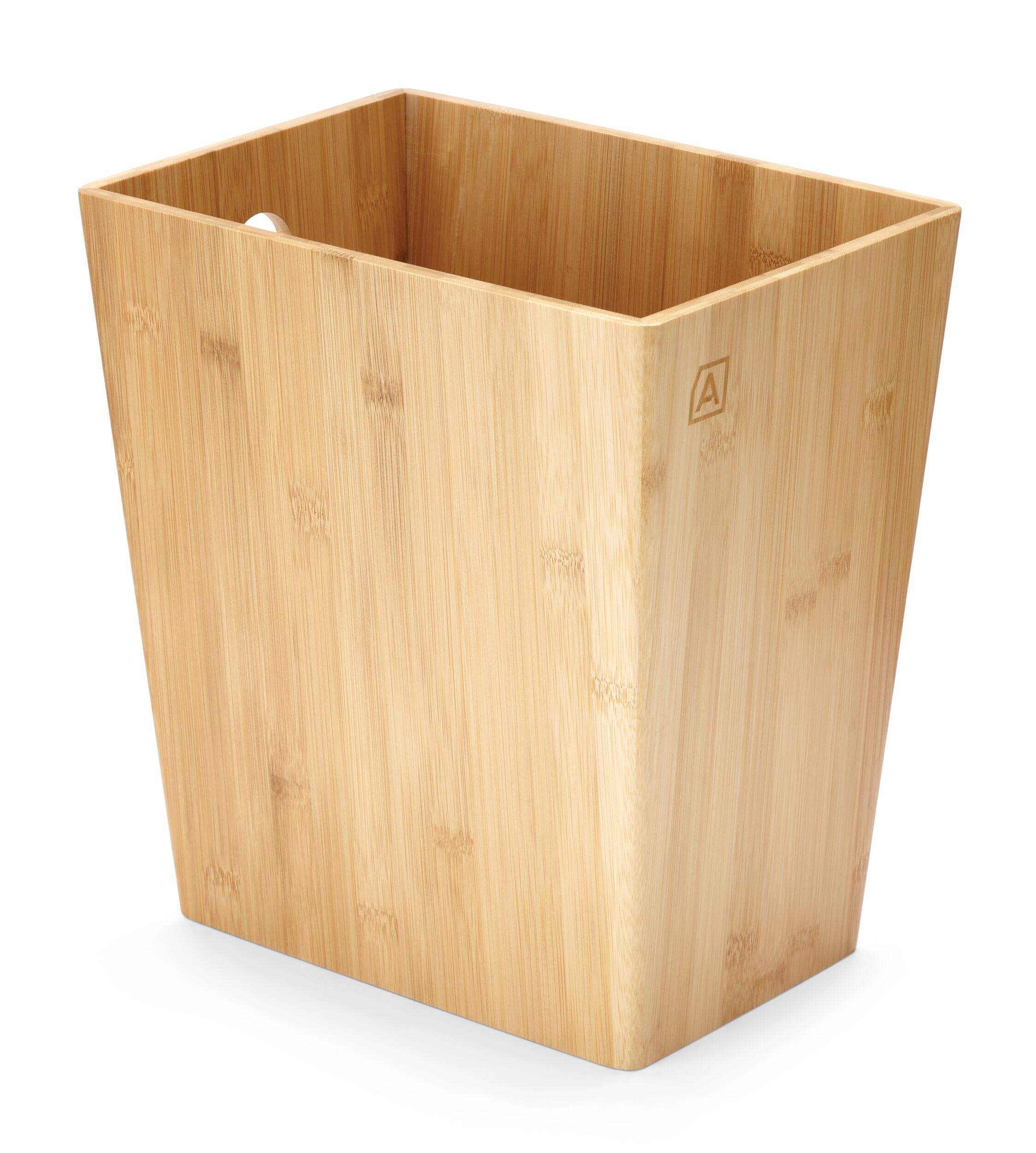 type A Bamboo Rectangular Garbage Can, 10-L Front_Angled_Left