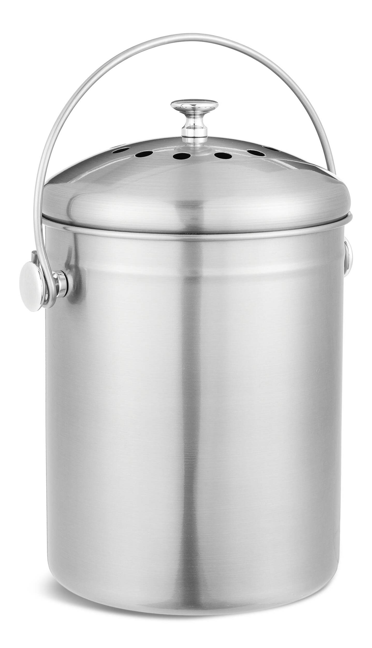type A Stainless Steel Circular Compost Bin, 4-L Front_Angled_Right